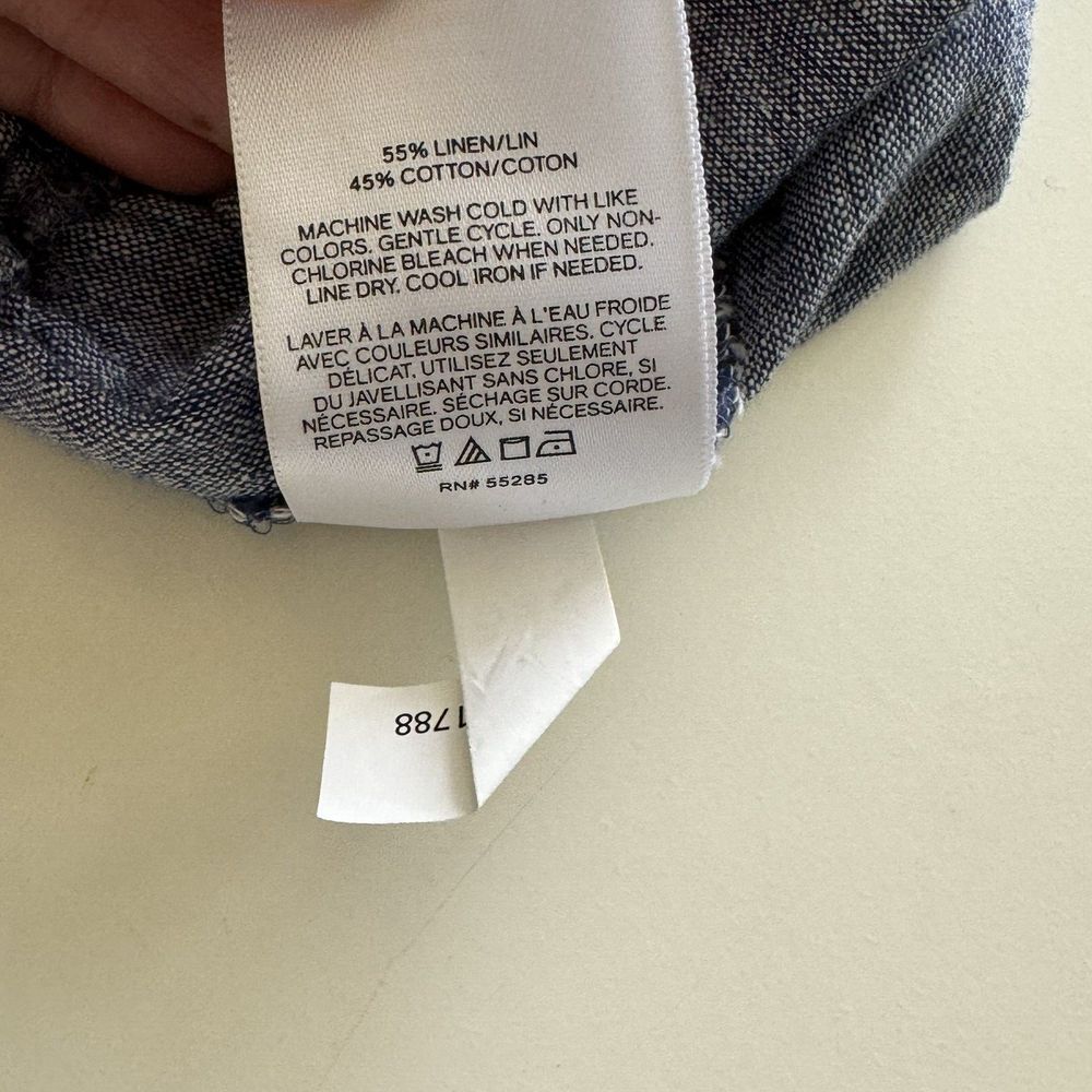 Express Skirt Size S Maxi Chambray Linen Skirt Blue Front Slit‎ Elastic Pull On - Picture 10 of 10